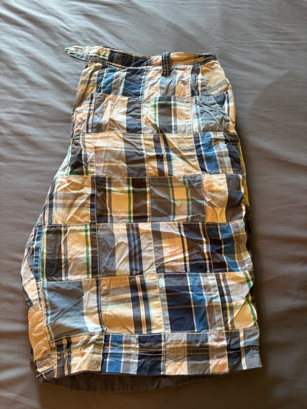 American Eagle Outfitters Men’s Plaid Cargo Shorts - Blue, Tan, White